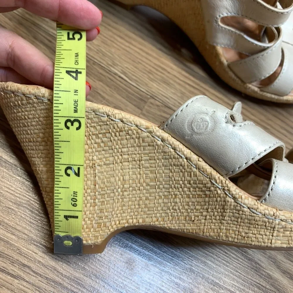 Born‎ TINKA Women's Wedge Sandals Ivory Leather Woven Platforms 11/43